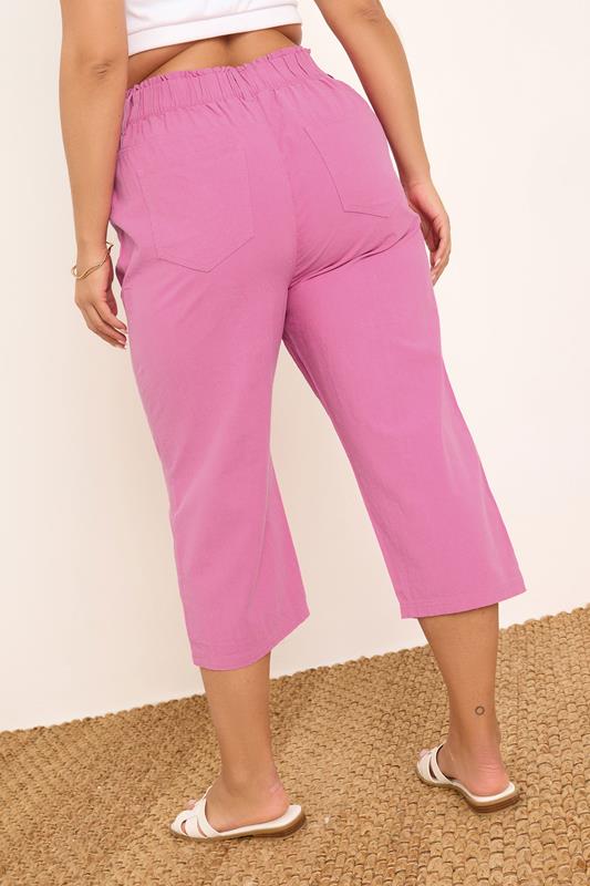 Evans YOURS Curve Hot Pink Cool Cotton Cropped Trousers