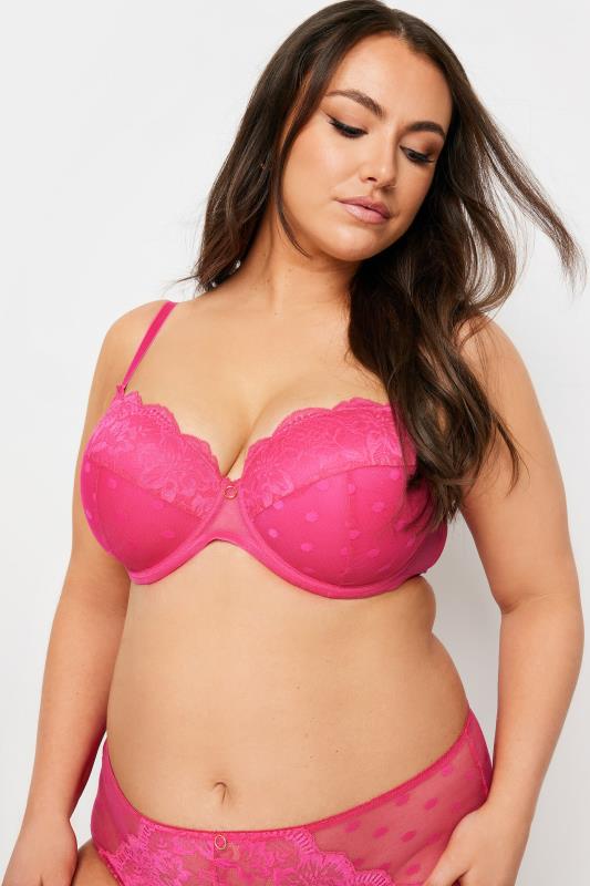 Evans YOURS Curve Hot Pink Dot Print Lace Padded Bra