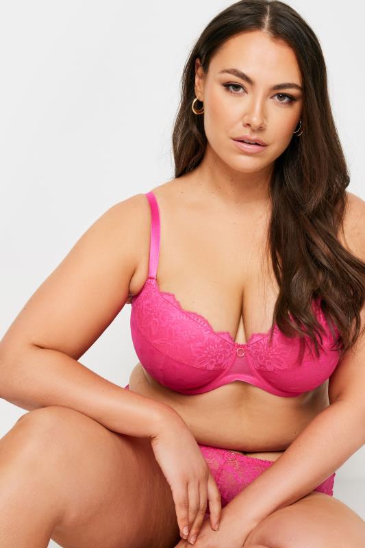 Evans YOURS Curve Hot Pink Dot Print Lace Padded Bra