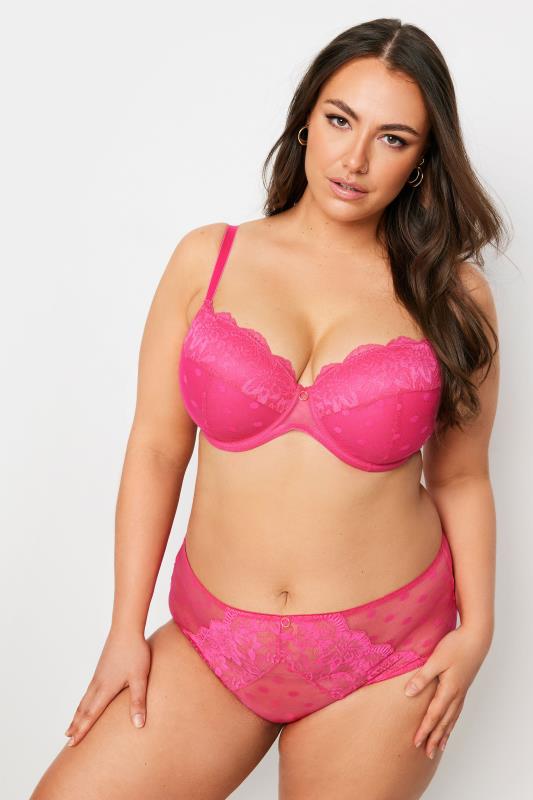evans YOURS Curve Hot Pink Dot Print Lace Padded Bra