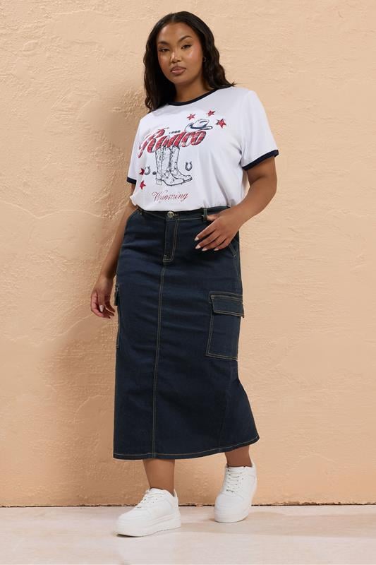 Evans YOURS Curve Indigo Blue Cargo Denim Midaxi Skirt