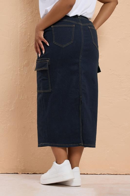 Evans YOURS Curve Indigo Blue Cargo Denim Midaxi Skirt