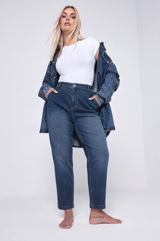 Evans YOURS Curve Indigo Blue Stretch Denim Barrel Jeans