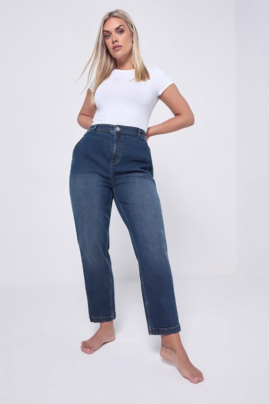 evans YOURS Curve Indigo Blue Stretch Denim Barrel Jeans