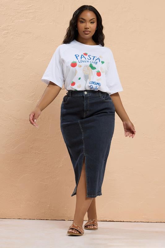 Evans YOURS Curve Indigo Blue Stretch Denim Midaxi Skirt