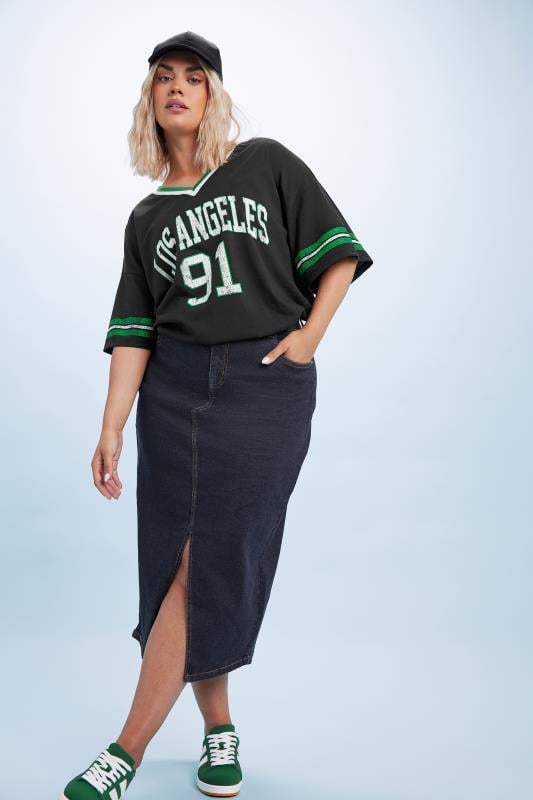 evans YOURS Curve Indigo Blue Stretch Denim Midaxi Skirt