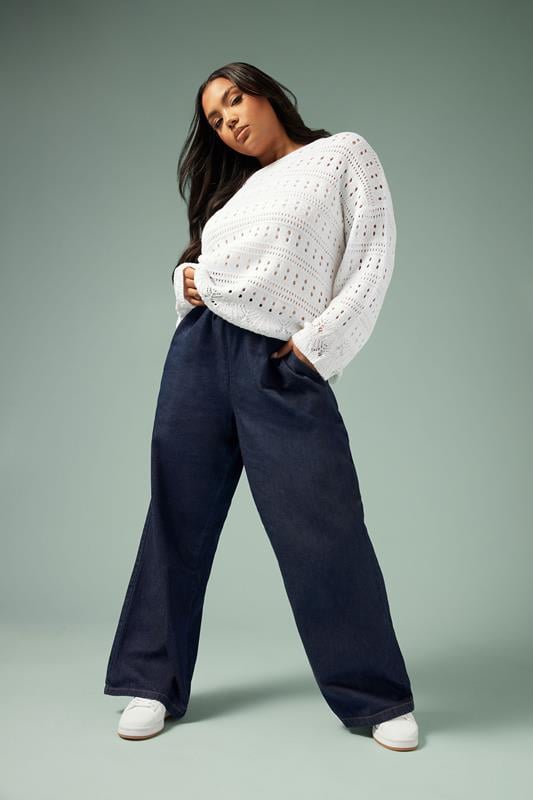 evans YOURS Curve Indigo Blue Tie Detail Denim Jeans