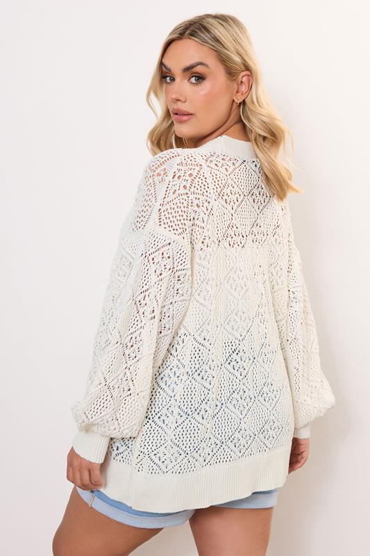 Evans YOURS Curve Ivory White Balloon Sleeve Knitted Cardigan