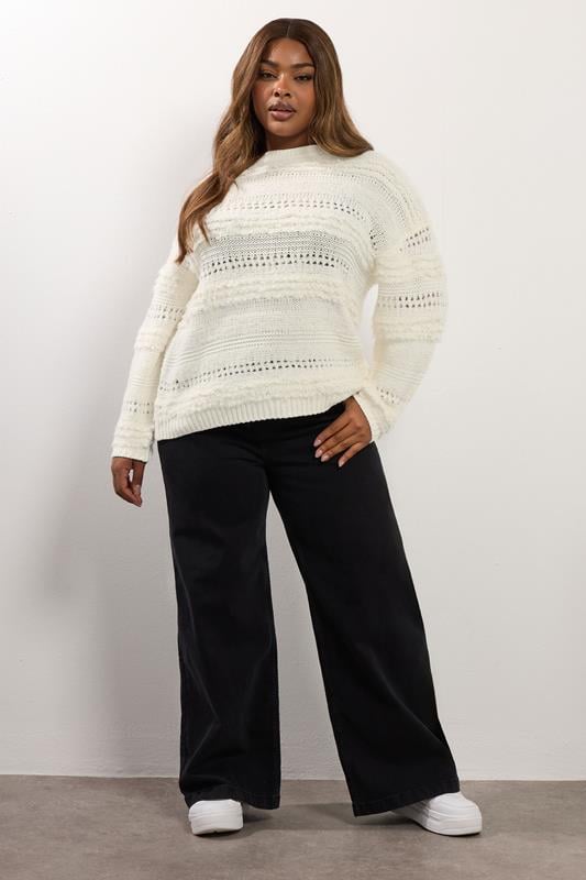 Evans YOURS Curve Ivory White Boucle Pointelle Knit Jumper
