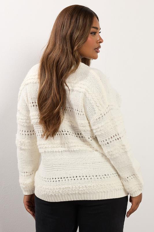 Evans YOURS Curve Ivory White Boucle Pointelle Knit Jumper