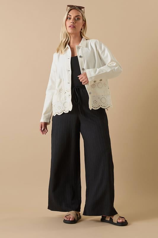 Evans YOURS Curve Ivory White Broderie Anglaise Twill Shacket