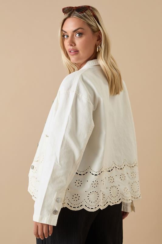 Evans YOURS Curve Ivory White Broderie Anglaise Twill Shacket