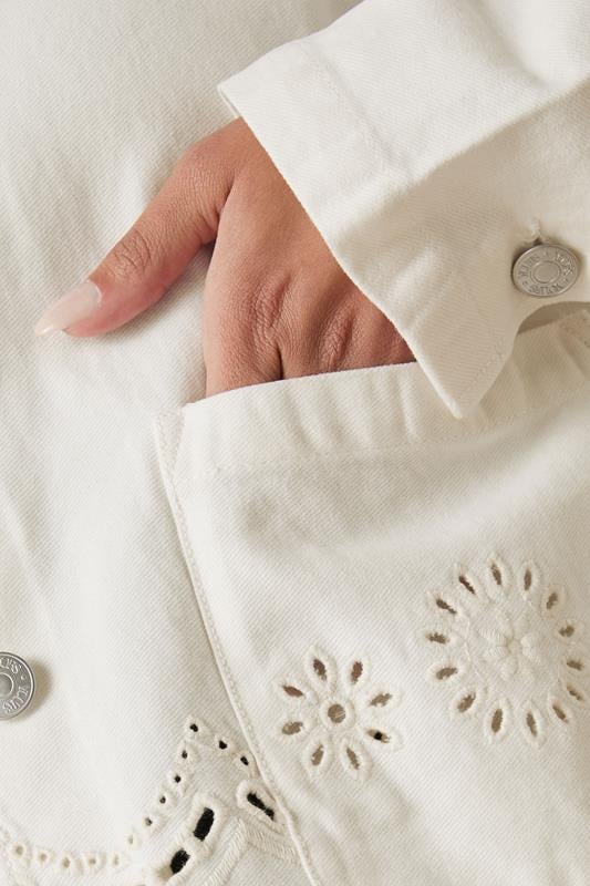 Evans YOURS Curve Ivory White Broderie Anglaise Twill Shacket