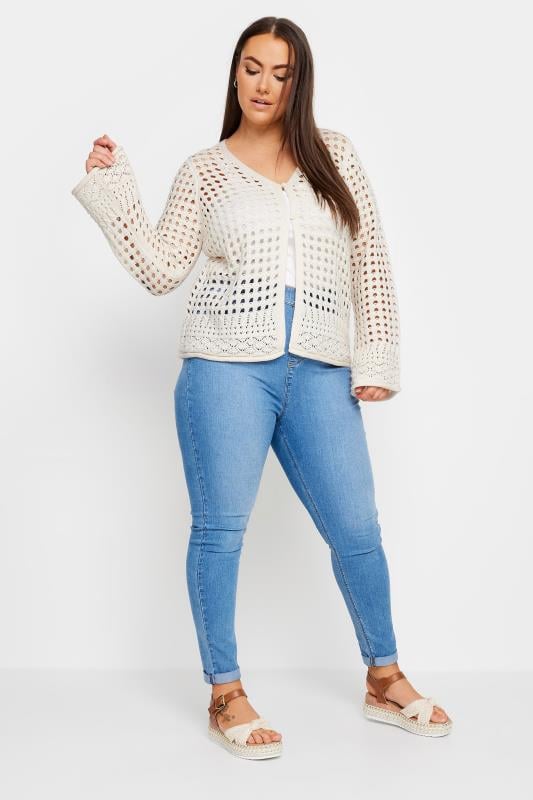 Evans YOURS Curve Ivory White Button Through Crochet Cardigan