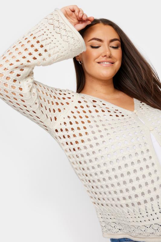 Evans YOURS Curve Ivory White Button Through Crochet Cardigan