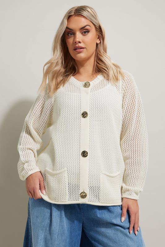 Evans YOURS Curve Ivory White Button Through Knitted Cardigan