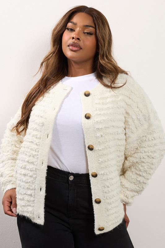 Evans YOURS Curve Ivory White Chunky Boucle Knit Cardigan