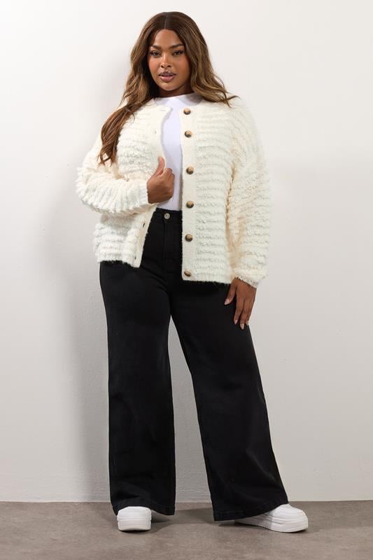 Evans YOURS Curve Ivory White Chunky Boucle Knit Cardigan