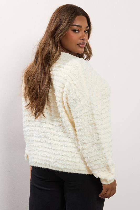 Evans YOURS Curve Ivory White Chunky Boucle Knit Cardigan