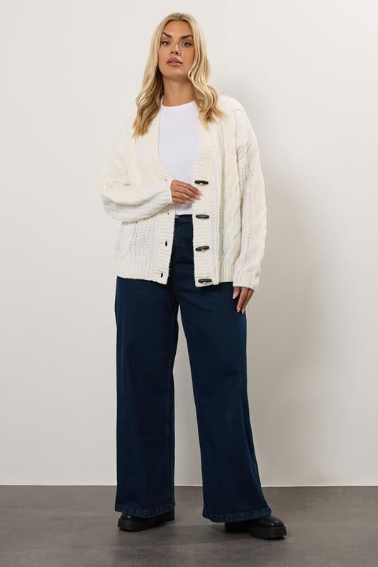 Evans YOURS Curve Ivory White Chunky Cable Knit Cardigan