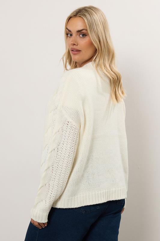 Evans YOURS Curve Ivory White Chunky Cable Knit Cardigan