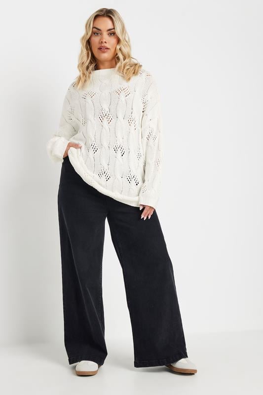 Evans YOURS Curve Ivory White Chunky Cable Knit Jumper