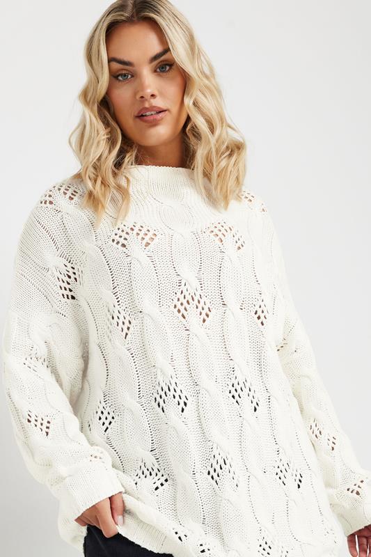 Evans YOURS Curve Ivory White Chunky Cable Knit Jumper