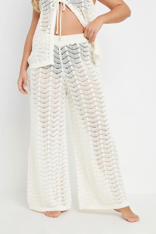 Evans YOURS Curve Ivory White Crochet Beach Trousers