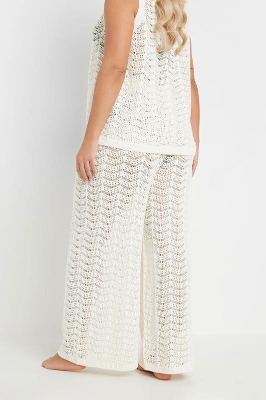 Evans YOURS Curve Ivory White Crochet Beach Trousers