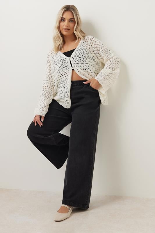 Evans YOURS Curve Ivory White Crochet Button Through Cardigan
