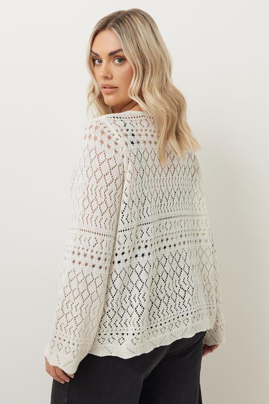 Evans YOURS Curve Ivory White Crochet Button Through Cardigan