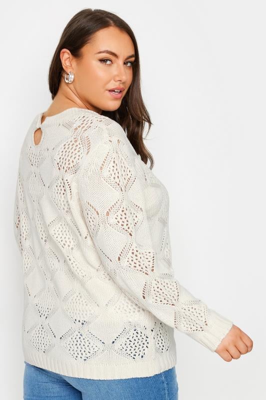Evans YOURS Curve Ivory White Crochet Stitch Jumper