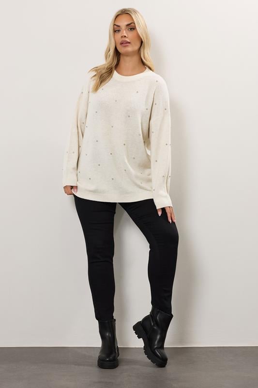 Evans YOURS Curve Ivory White Embellished Front Jumper