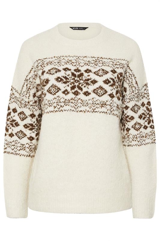 evans YOURS Curve Ivory White Fairisle Boucle Jumper