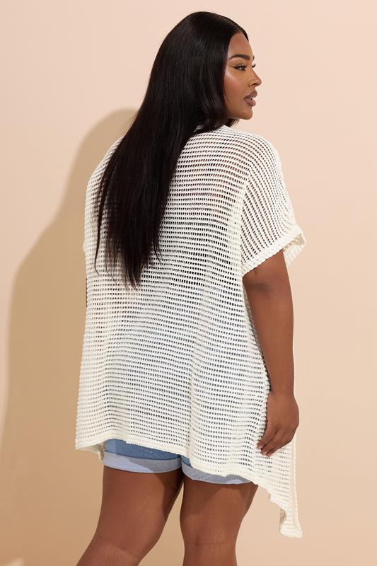 Evans YOURS Curve Ivory White Grown On Sleeve Crochet Cardigan