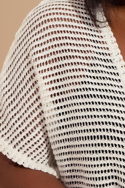 Evans YOURS Curve Ivory White Grown On Sleeve Crochet Cardigan