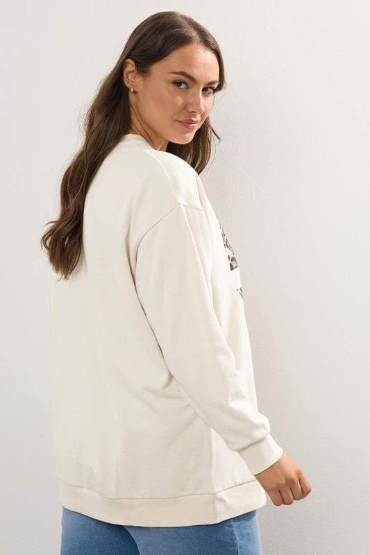 Evans YOURS Curve Ivory White Leopard Print 'Love' Sweatshirt