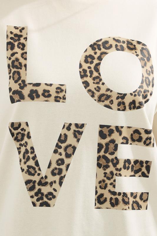 Evans YOURS Curve Ivory White Leopard Print 'Love' Sweatshirt