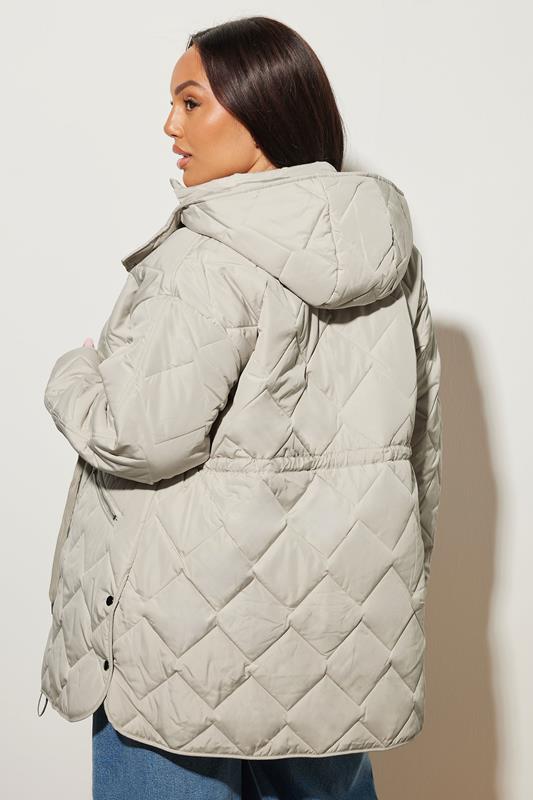 Evans YOURS Curve Ivory White Midi Quilted Padded Jacket