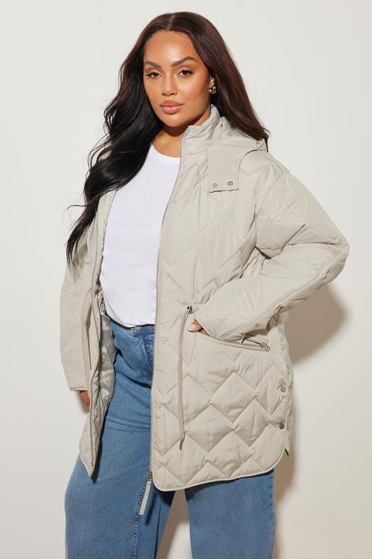 evans YOURS Curve Ivory White Midi Quilted Padded Jacket
