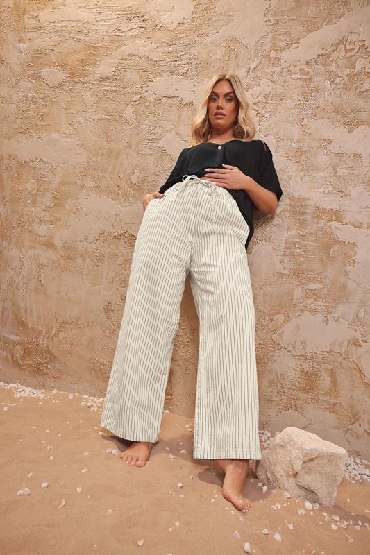 Evans YOURS Curve Ivory White Pinstripe Wide Leg Jeans