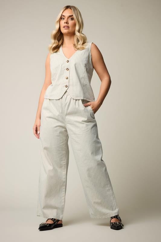 Evans YOURS Curve Ivory White Pinstripe Wide Leg Jeans