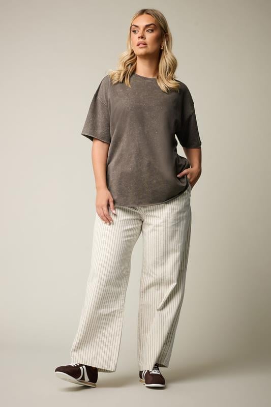Evans YOURS Curve Ivory White Pinstripe Wide Leg Jeans