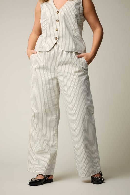 evans YOURS Curve Ivory White Pinstripe Wide Leg Jeans