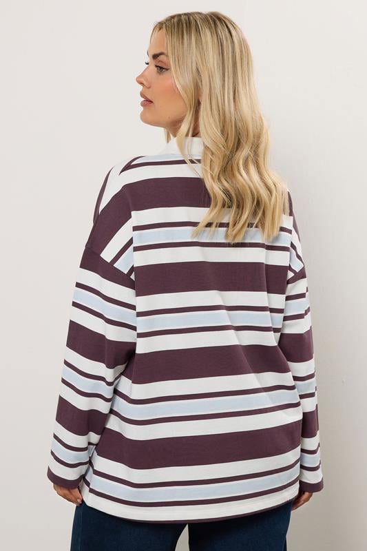 Evans YOURS Curve Ivory White & Red Stripe Rugby Collar Top