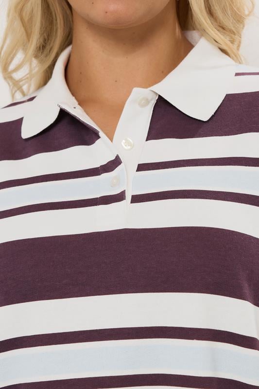 Evans YOURS Curve Ivory White & Red Stripe Rugby Collar Top