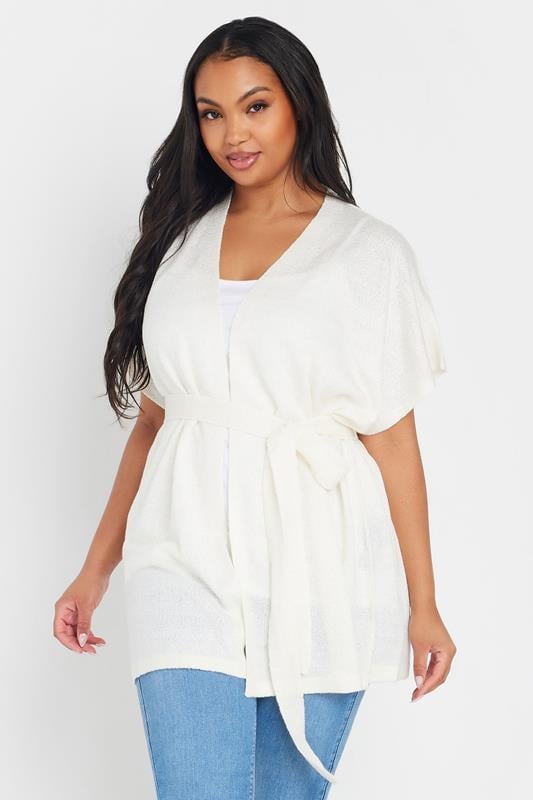 evans YOURS Curve Ivory White Short Sleeve Cardigan