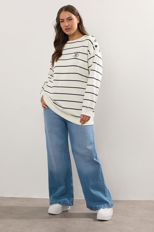 Evans YOURS Curve Ivory White Stripe 'London' Slogan Sweatshirt