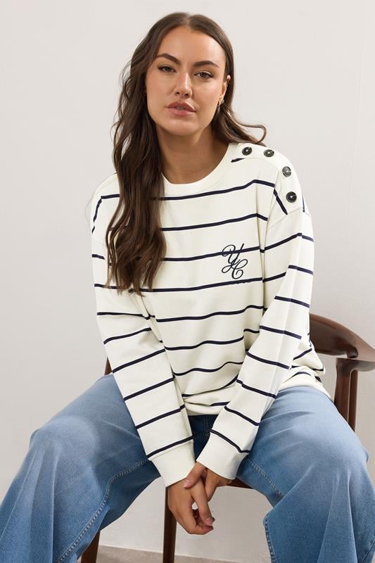 evans YOURS Curve Ivory White Stripe 'London' Slogan Sweatshirt