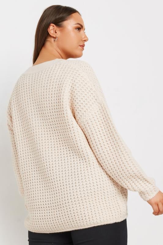 Evans YOURS Curve Ivory White Waffle Knit V-Neck Jumper